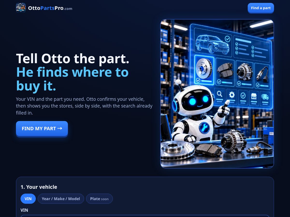 Landing-page snapshot of ottopartspro.com