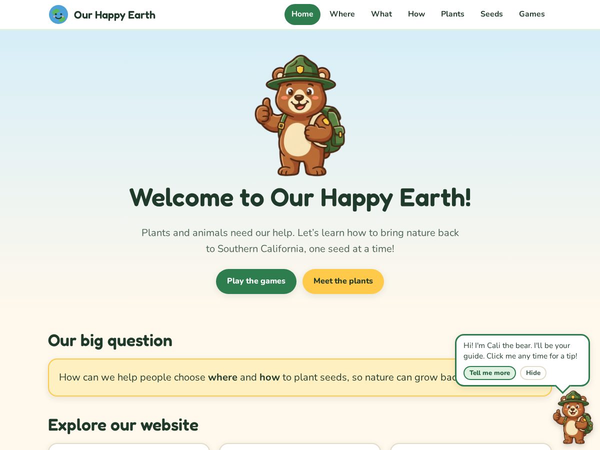 Landing-page snapshot of ourhappyearth.org