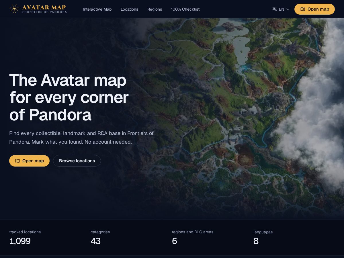 Landing-page snapshot of pandoraavatarmap.com