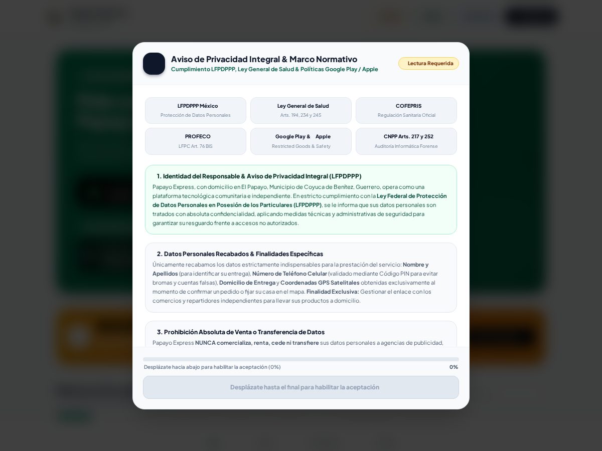 Landing-page snapshot of papayoentregas.com
