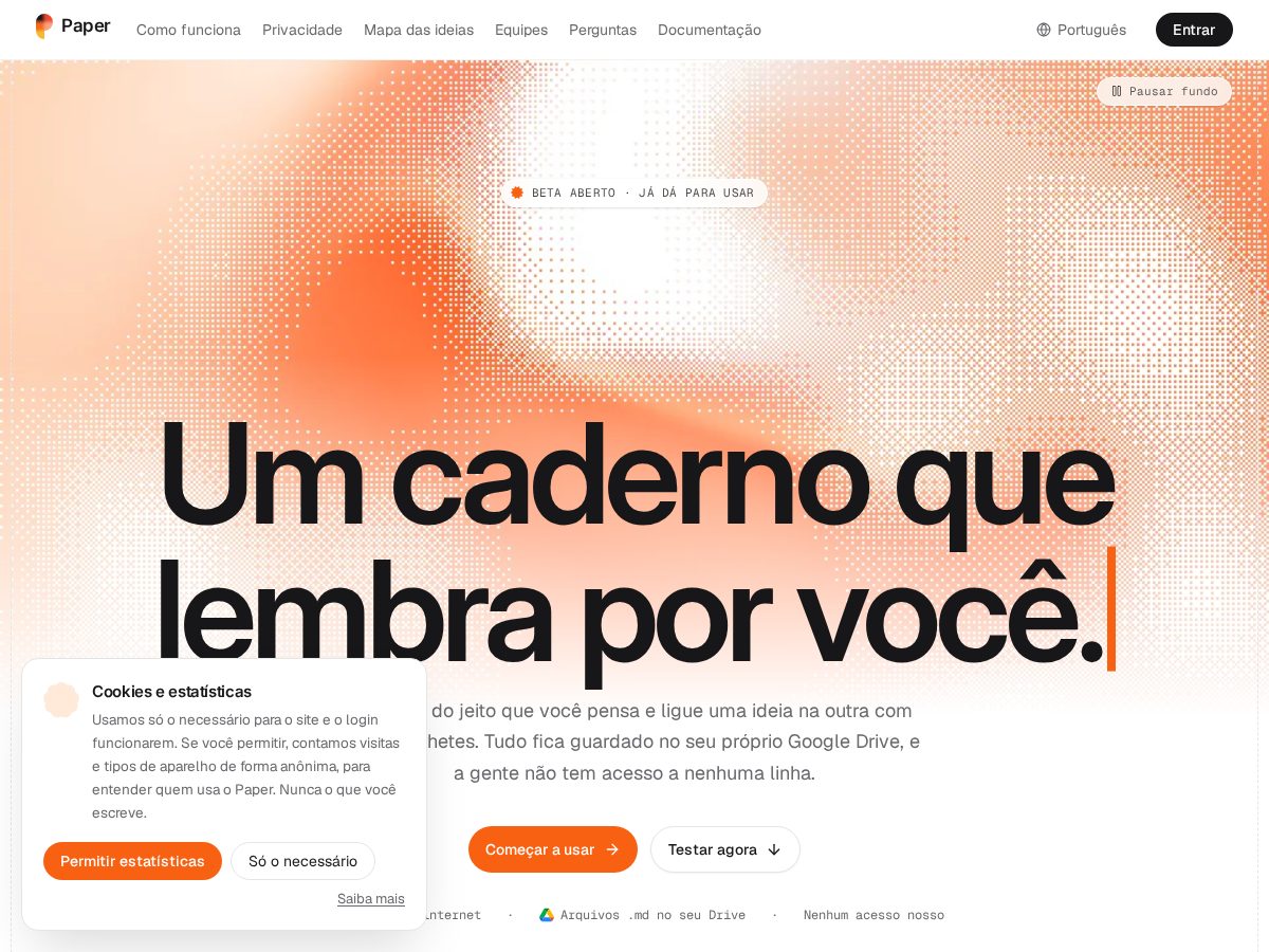 Landing-page snapshot of papernotes.online