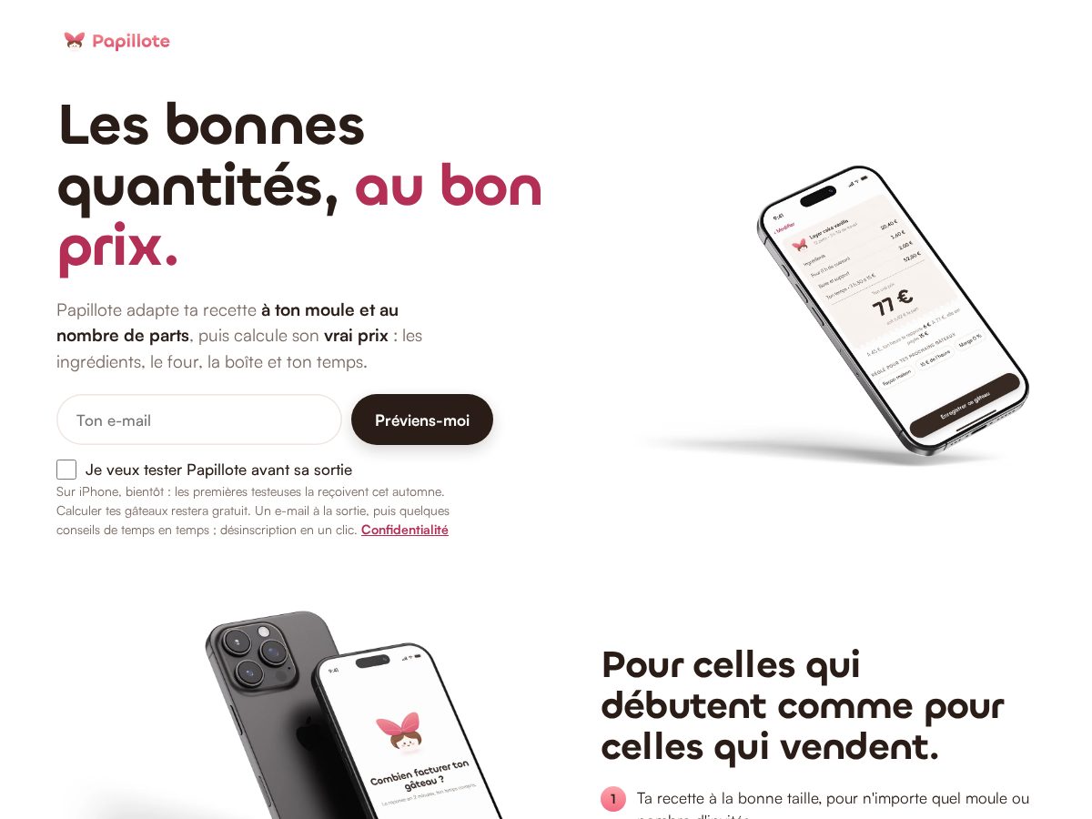 Landing-page snapshot of papilloteapp.com