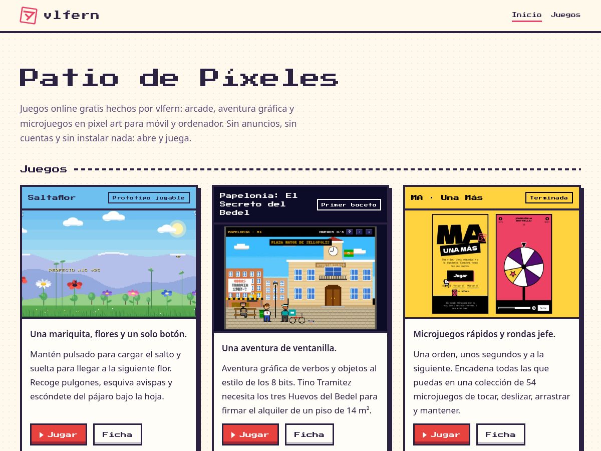 Landing-page snapshot of patiodepixeles.com