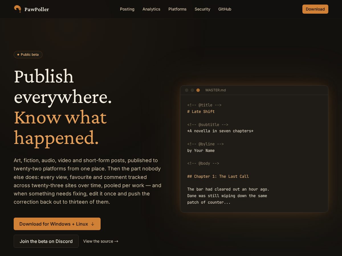 Landing-page snapshot of pawpoller.com