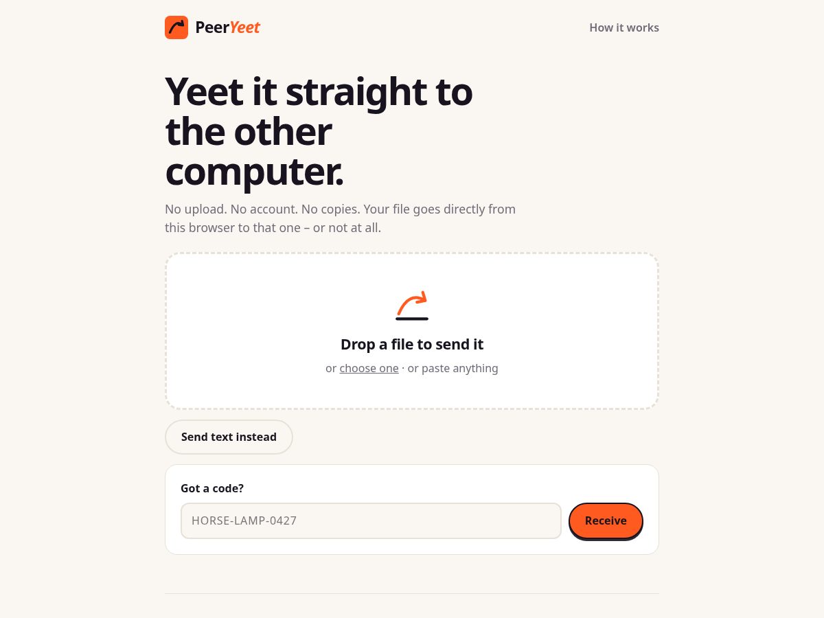 Landing-page snapshot of peeryeet.com
