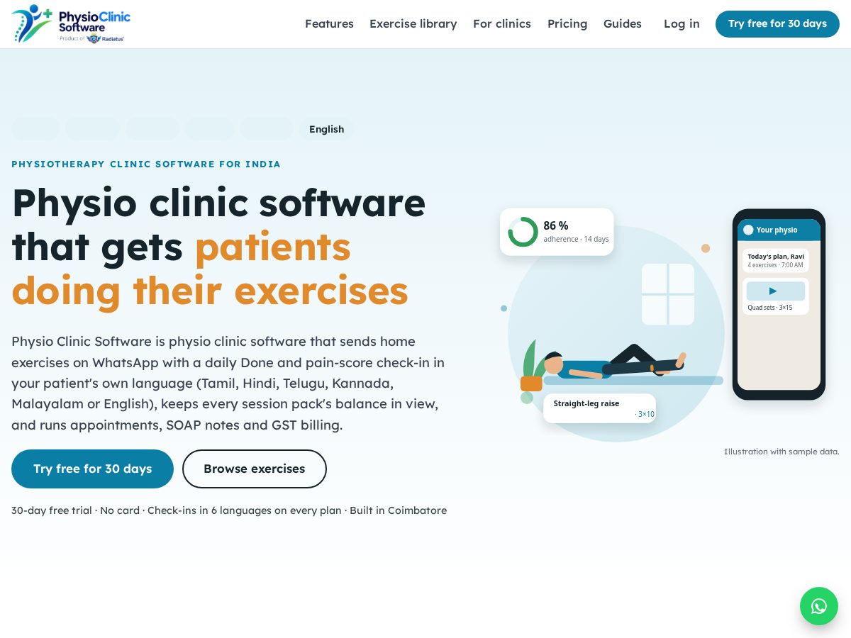 Landing-page snapshot of physioclinicsoftware.com