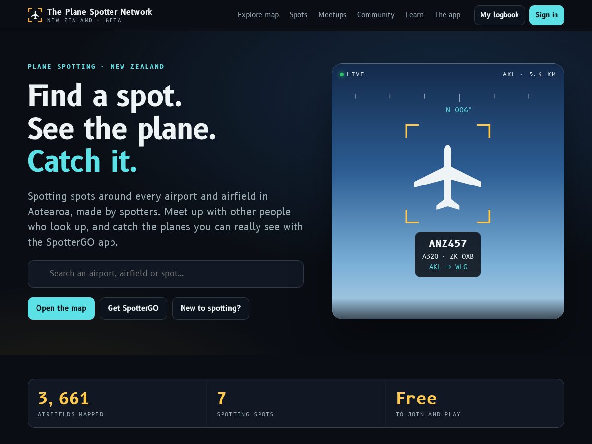 Landing-page snapshot of planespotter.network