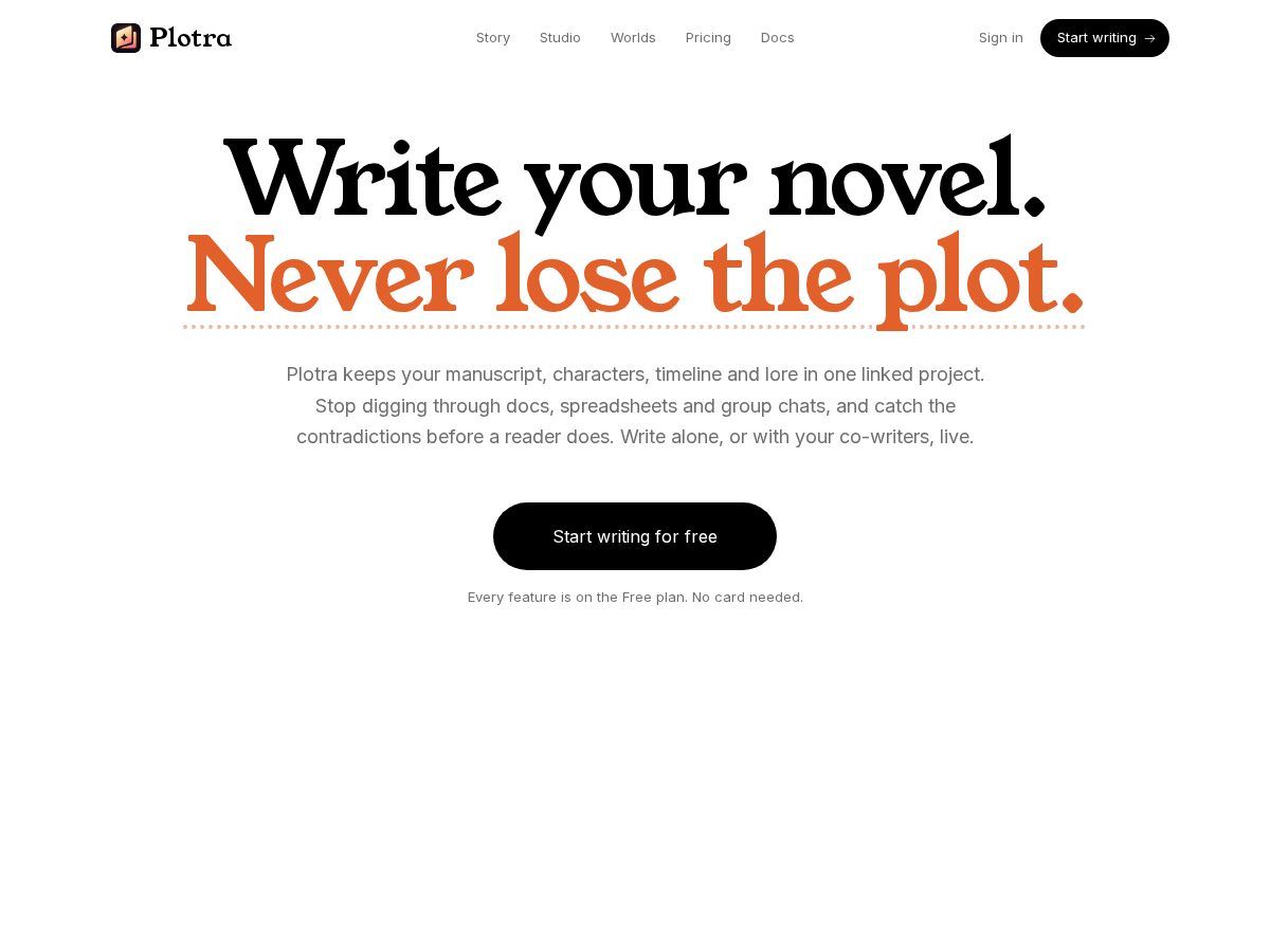 Landing-page snapshot of plotra.ink