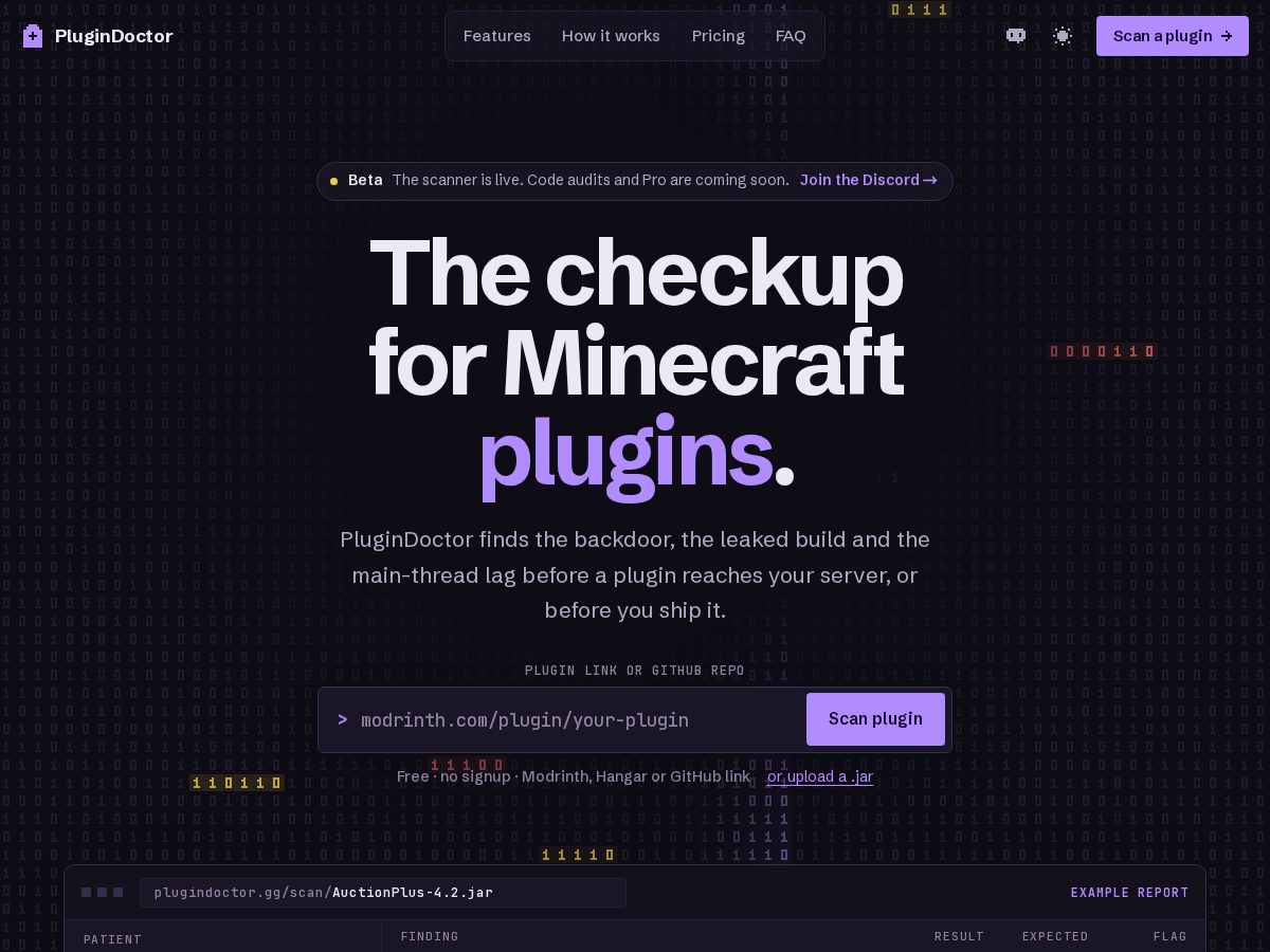 Landing-page snapshot of plugin.doctor
