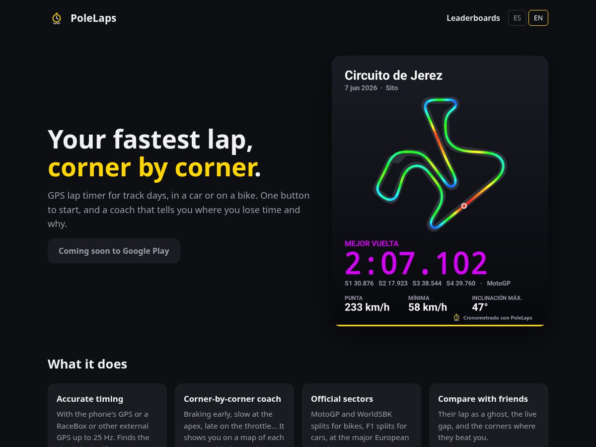 Landing-page snapshot of polelaps.com