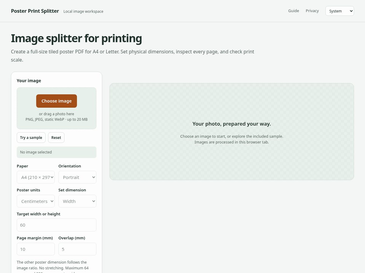 Landing-page snapshot of postersplitter.cyou