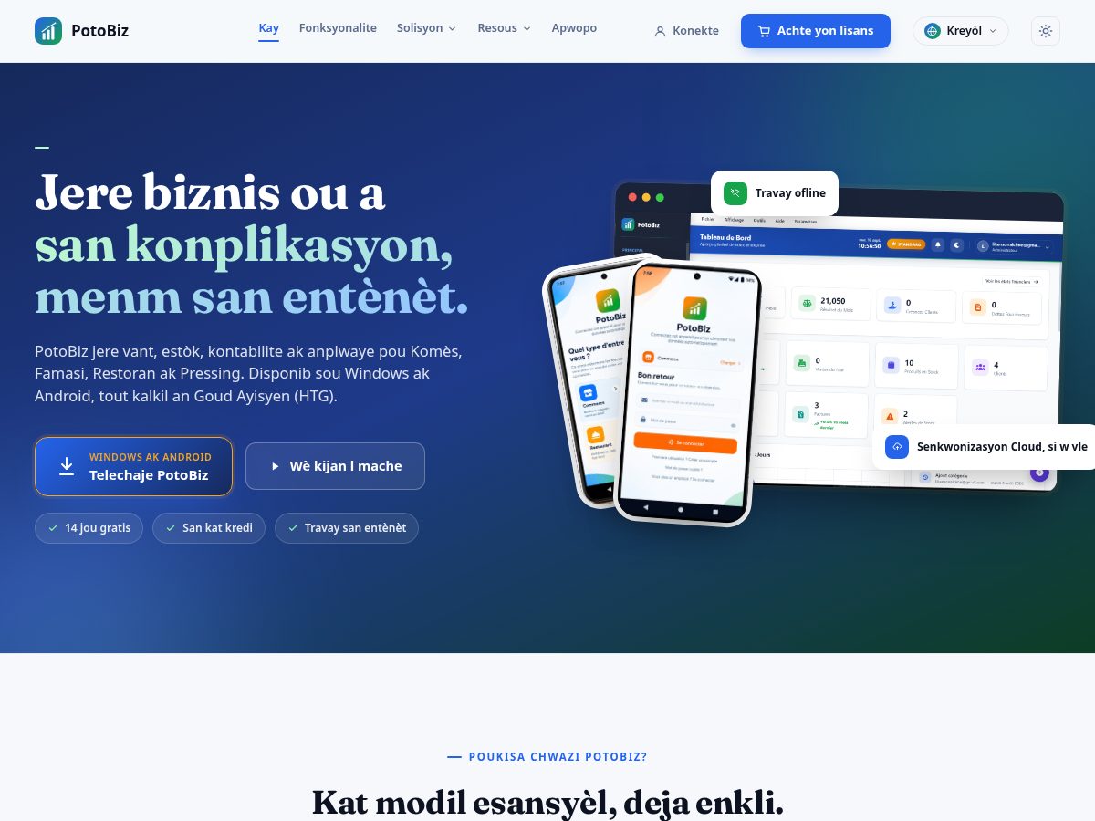 Landing-page snapshot of potobiz.com