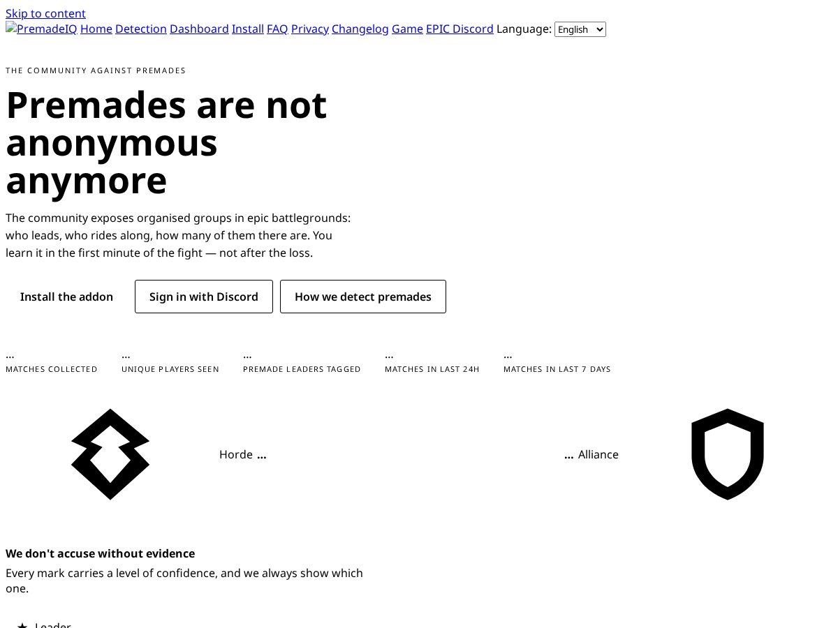 Landing-page snapshot of premade.online