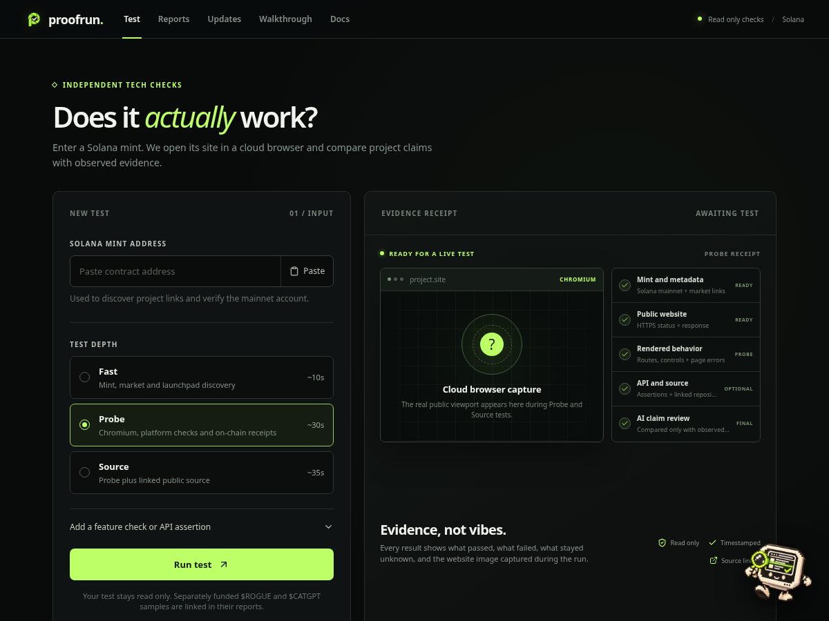 Landing-page snapshot of proofrun.fun