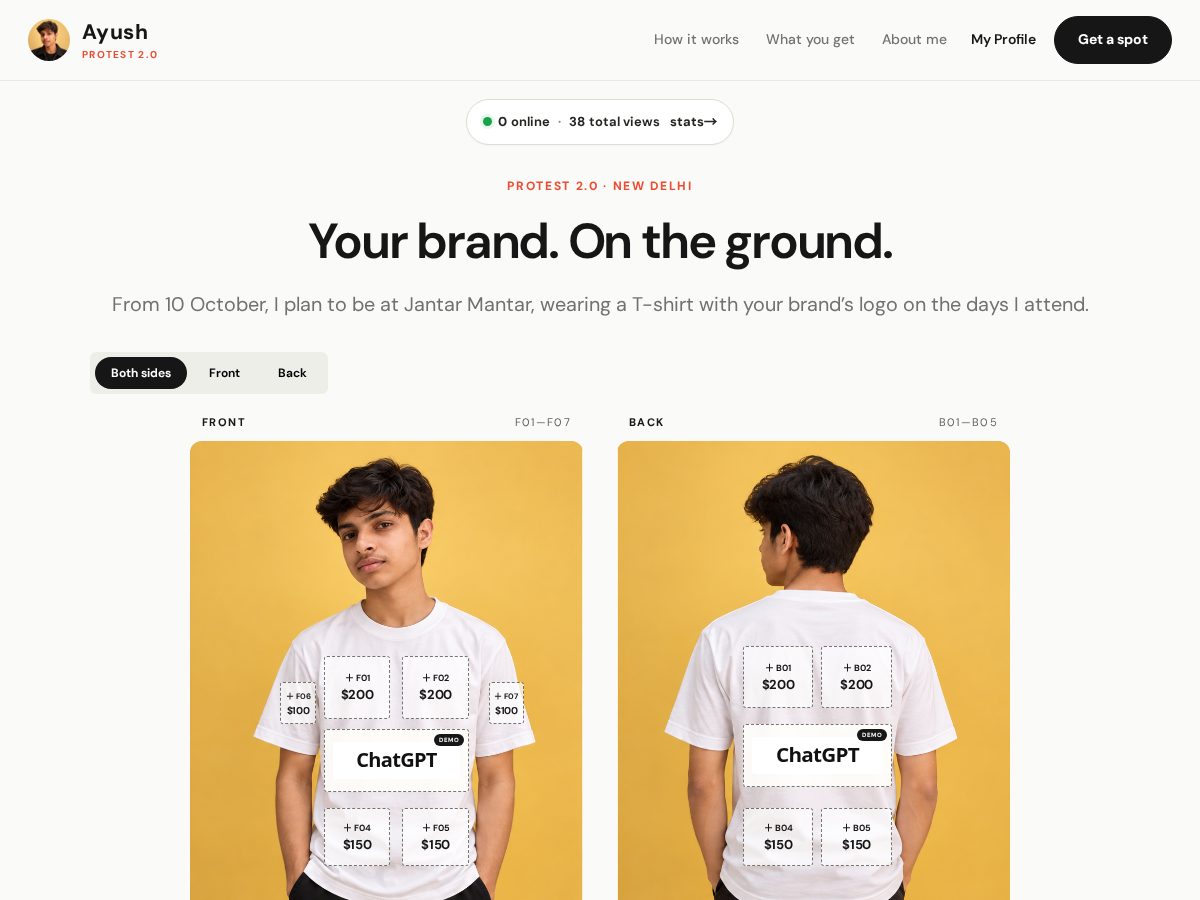Landing-page snapshot of protestayush.lol