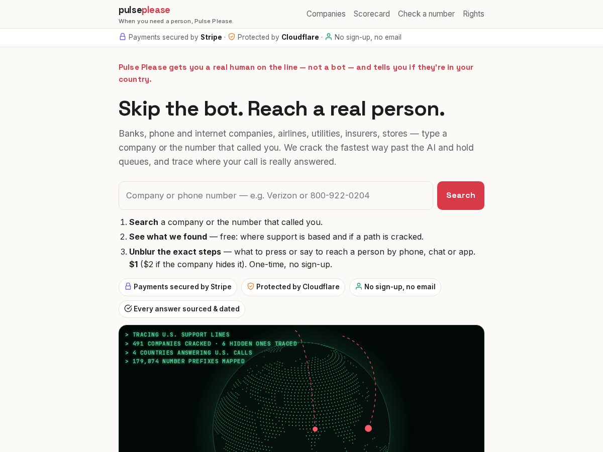 Landing-page snapshot of pulseplease.com