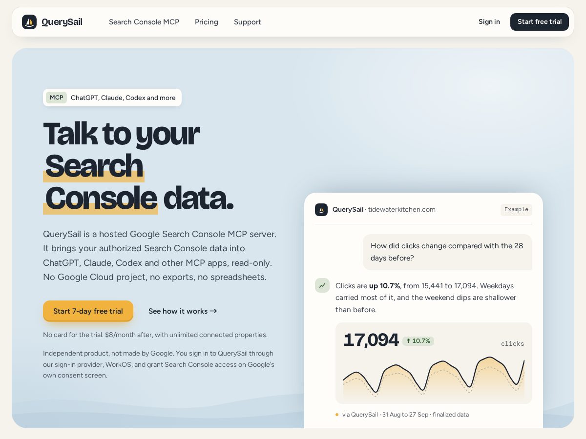 Landing-page snapshot of querysail.com