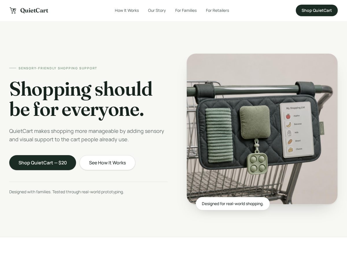 Landing-page snapshot of quietcartshopping.com