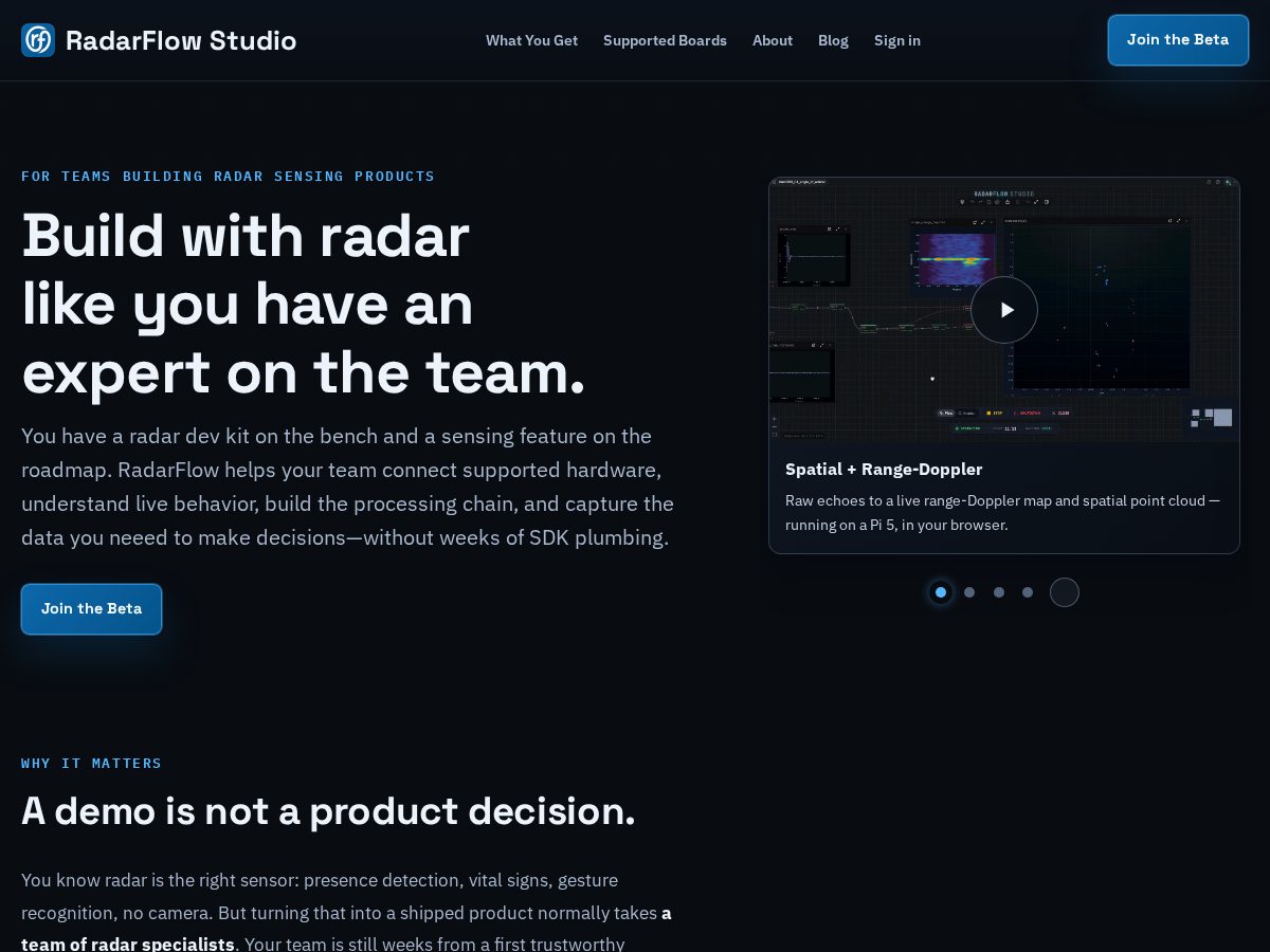 Landing-page snapshot of radarflowlabs.com