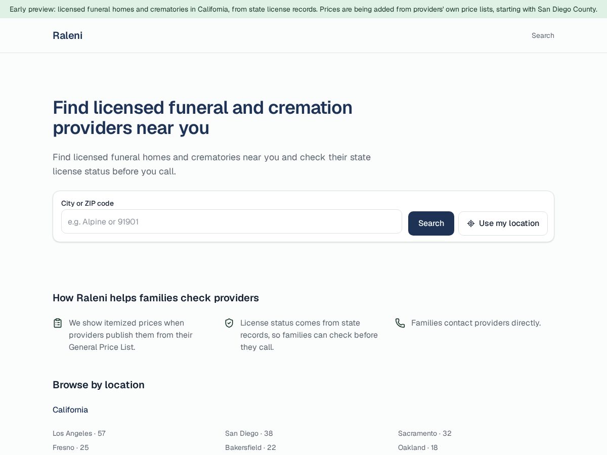 Landing-page snapshot of raleni.com