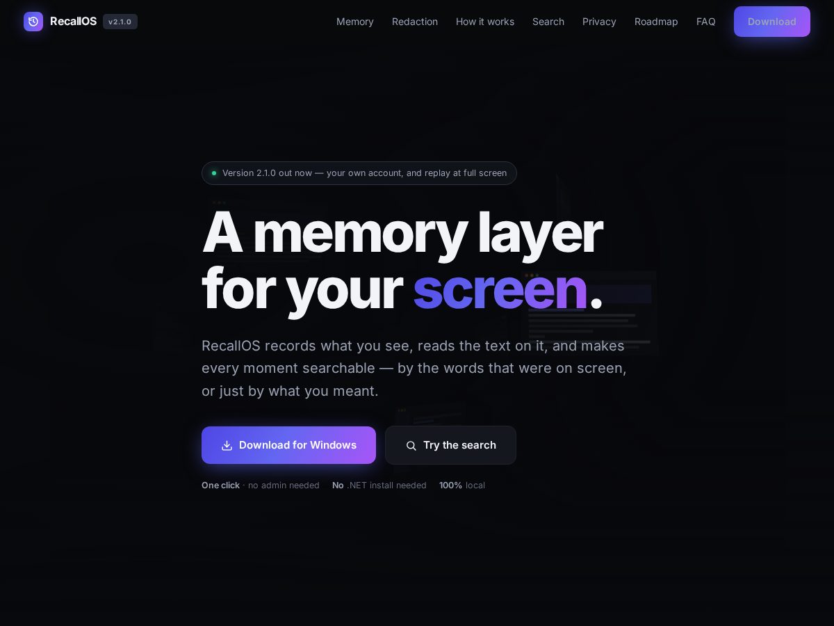 Landing-page snapshot of recallosai.com