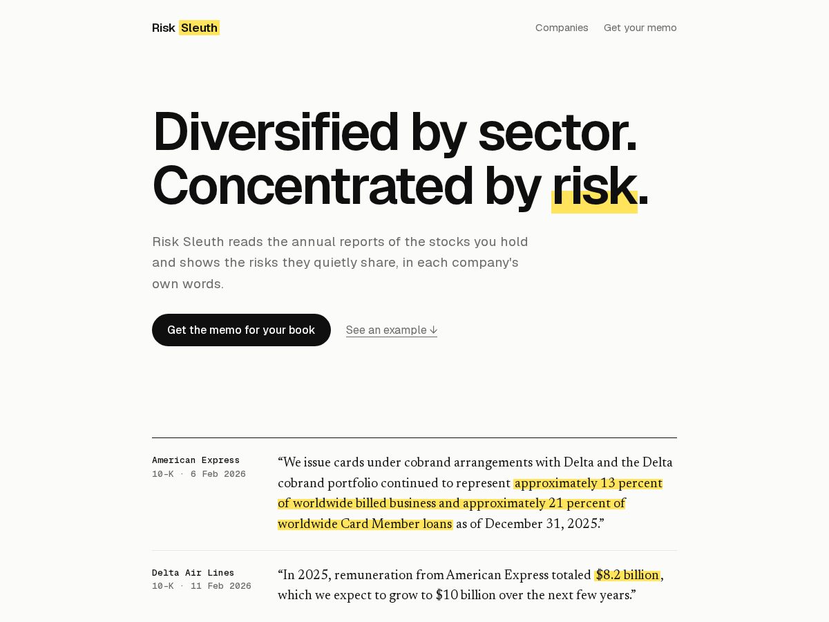 Landing-page snapshot of risksleuth.com