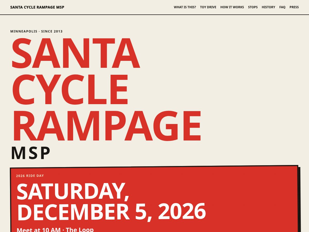 Landing-page snapshot of santacyclerampagemsp.org