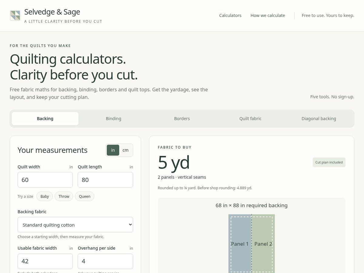 Landing-page snapshot of selvedgeandsage.com