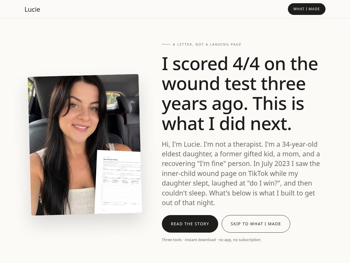Landing-page snapshot of shadowworkbylucie.com