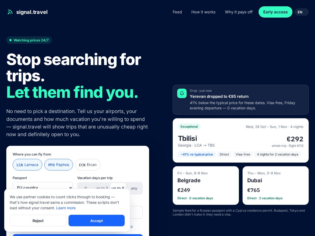Landing-page snapshot of signal.travel