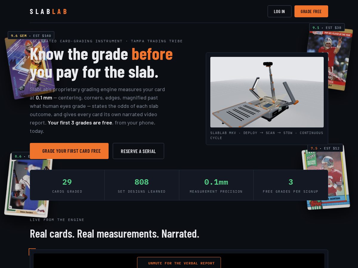 Landing-page snapshot of slablab.cards