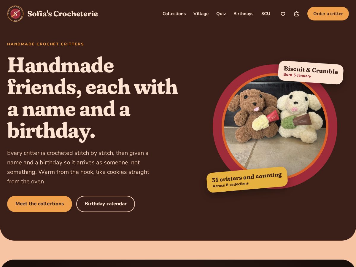 Landing-page snapshot of sofias-crocheterie.com