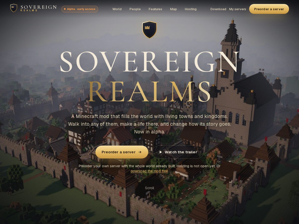 Landing-page snapshot of sovereignrealmsmod.com