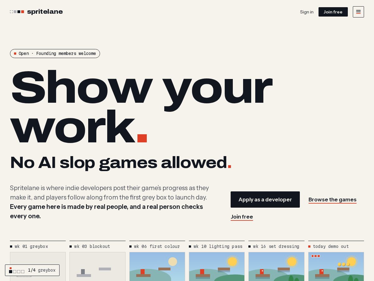 Landing-page snapshot of spritelane.com