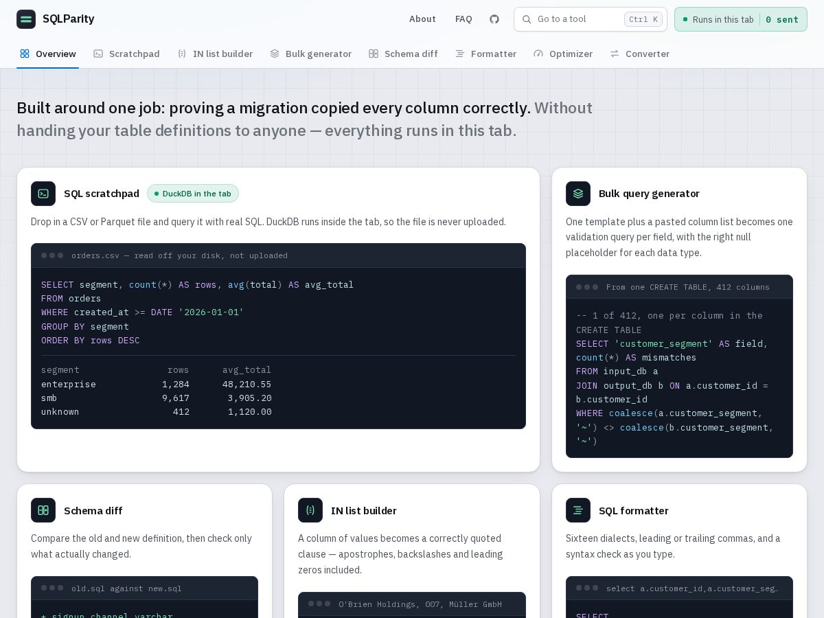 Landing-page snapshot of sqlparity.com