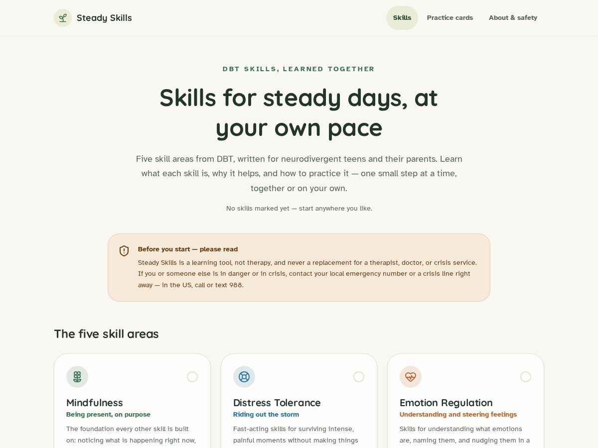 Landing-page snapshot of steadyskills.org