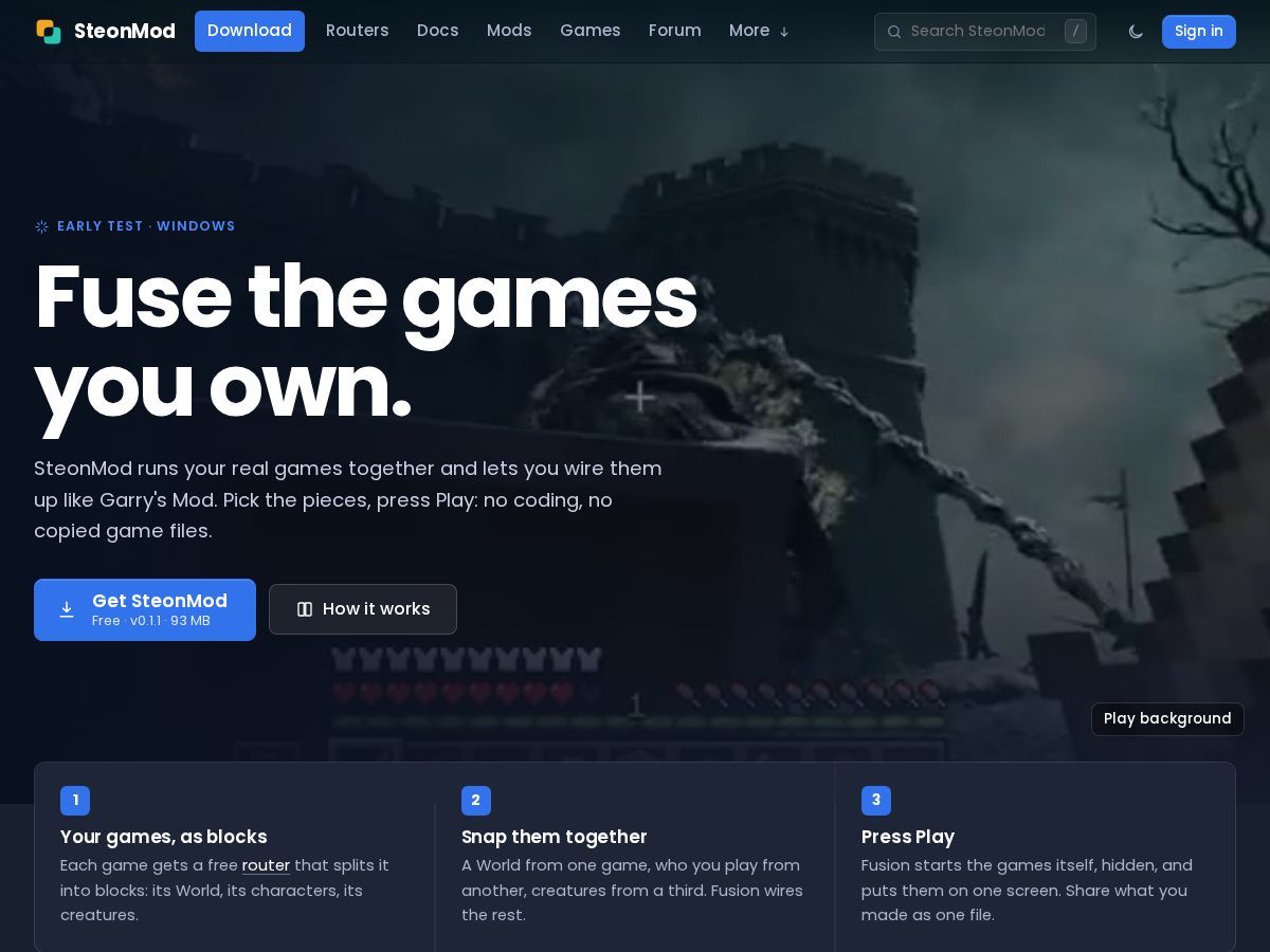 Landing-page snapshot of steonmod.com