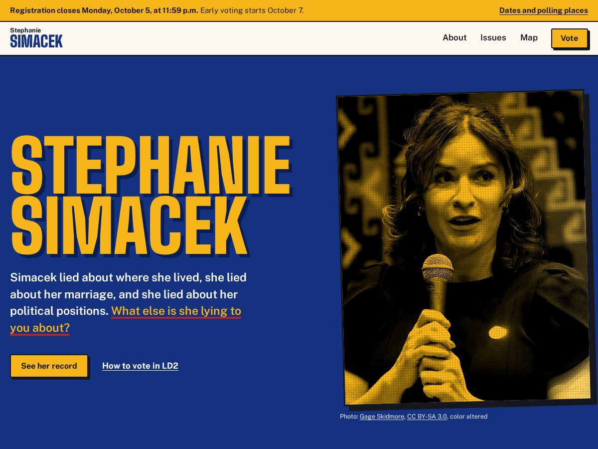Landing-page snapshot of stephaniesimacek.democrat