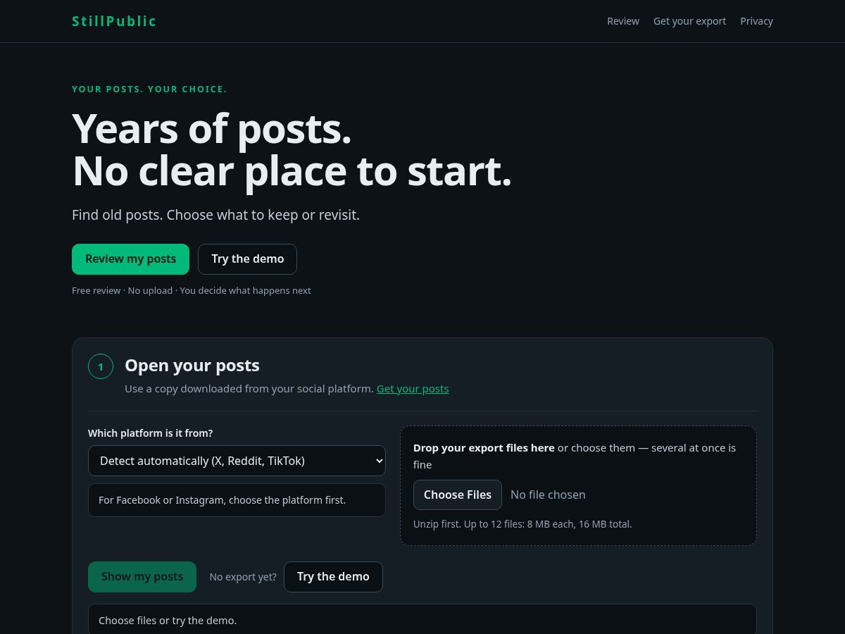 Landing-page snapshot of stillpublic.com