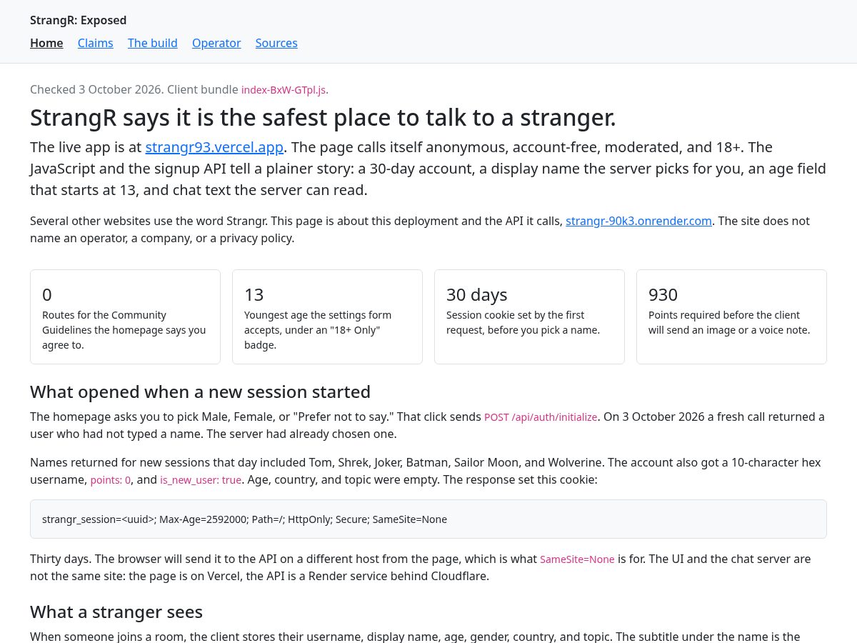 Landing-page snapshot of strangr.exposed