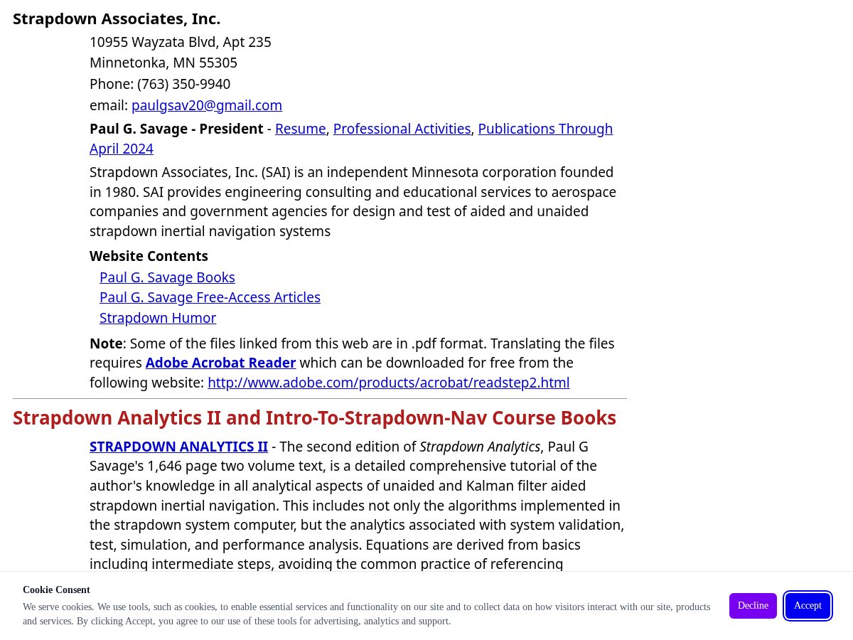 Landing-page snapshot of strapdownassociates.info
