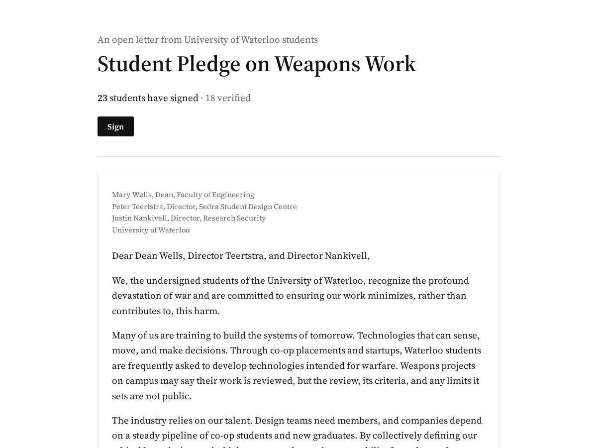 Landing-page snapshot of studentweaponspledge.org