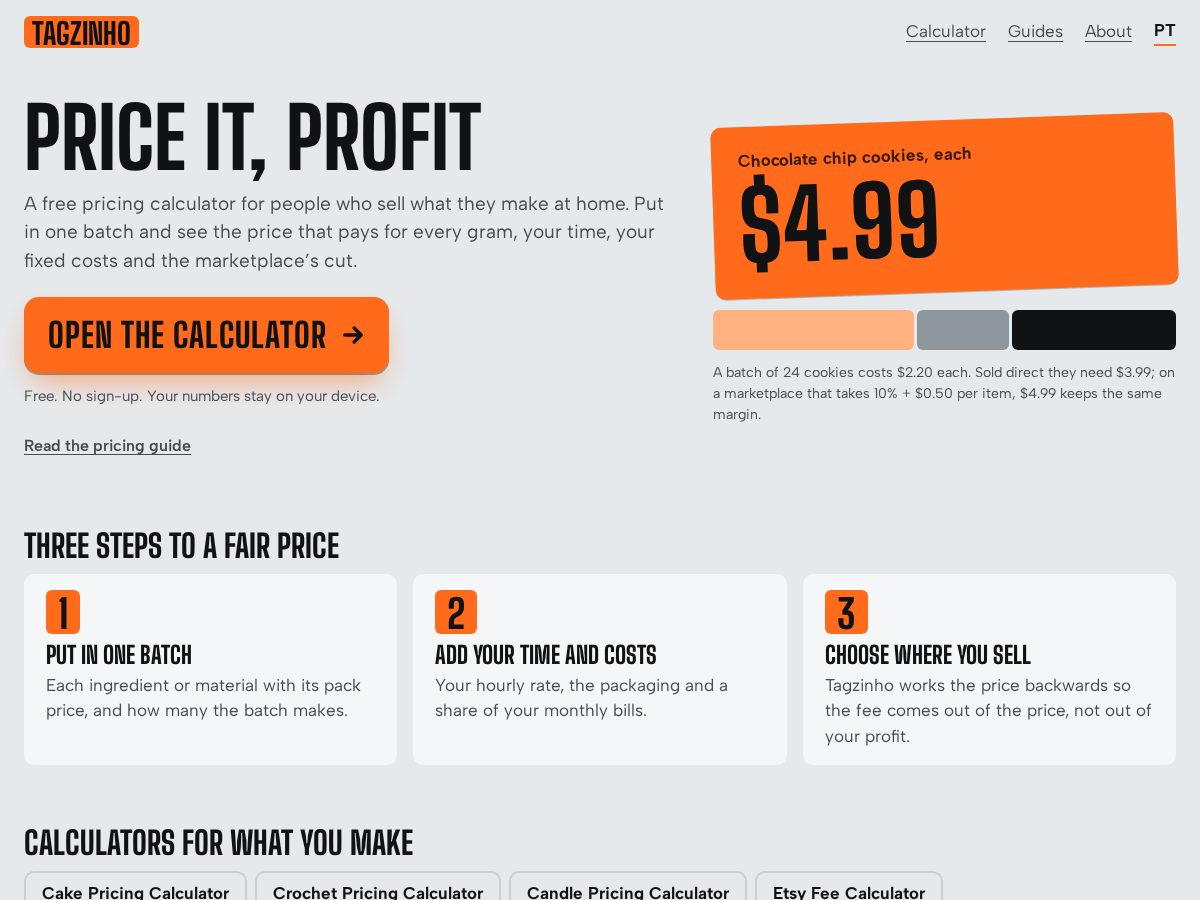 Landing-page snapshot of tagzinho.com