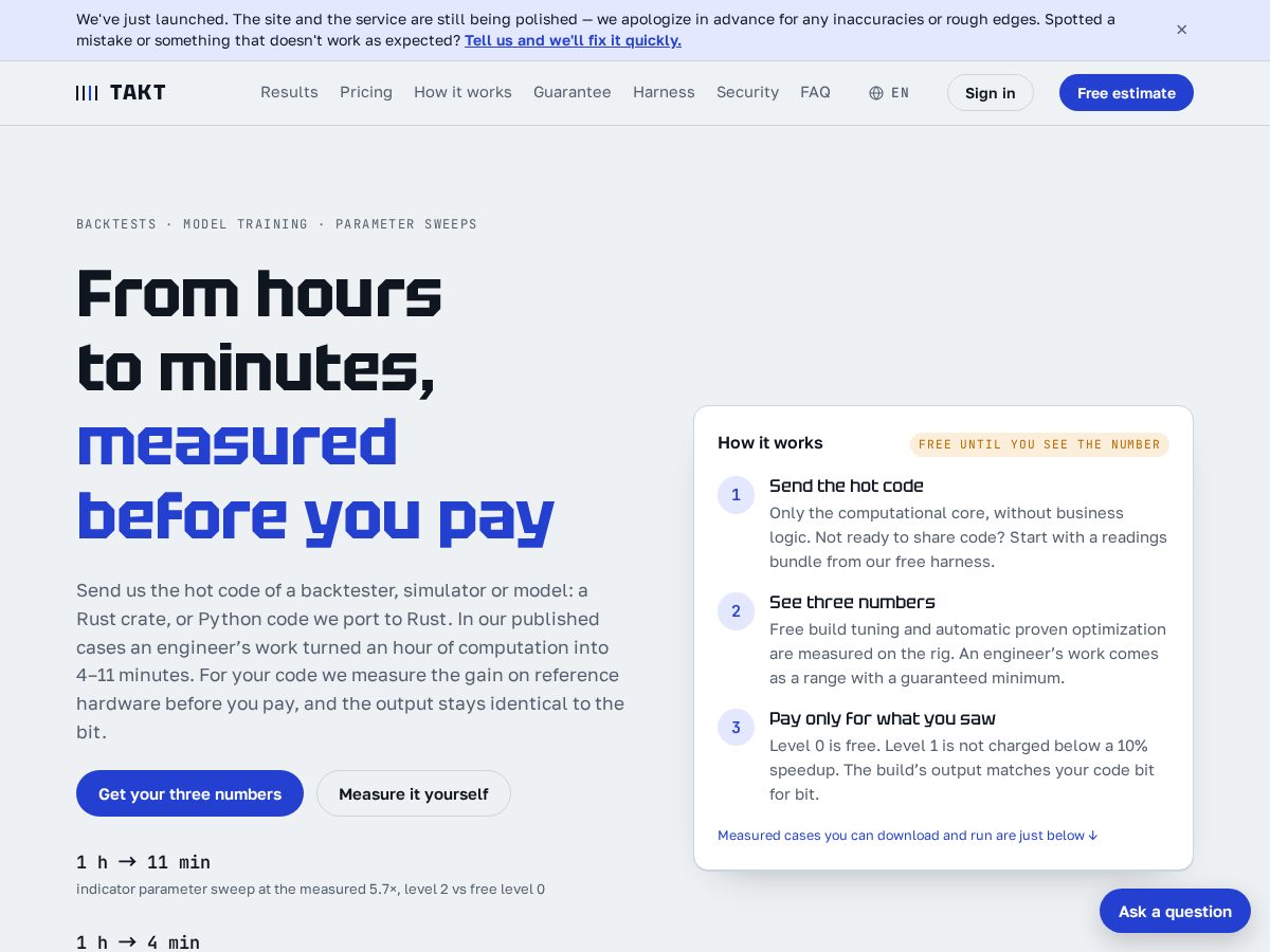 Landing-page snapshot of taktcycles.com