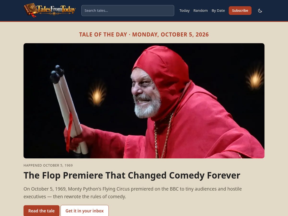 Landing-page snapshot of talesfromtoday.com