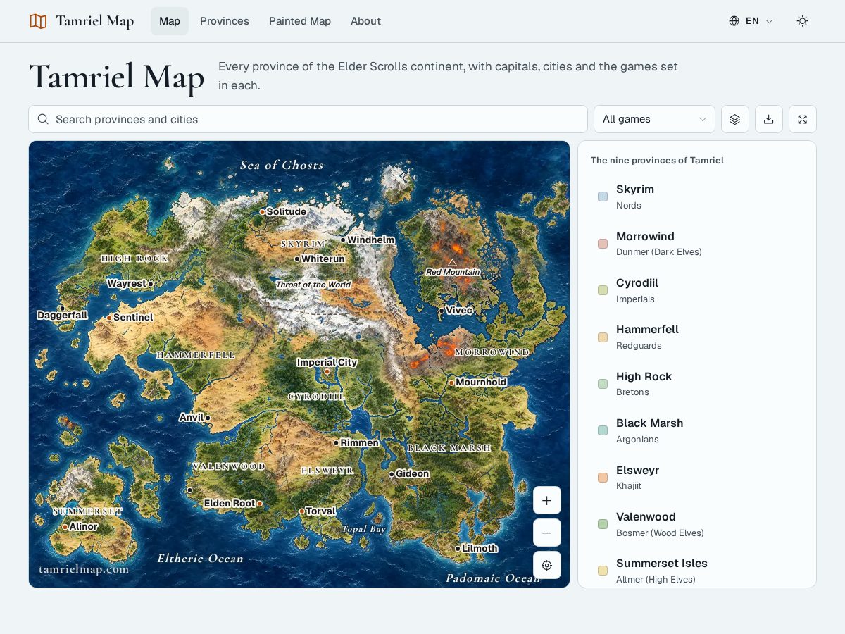 Landing-page snapshot of tamrielmap.com