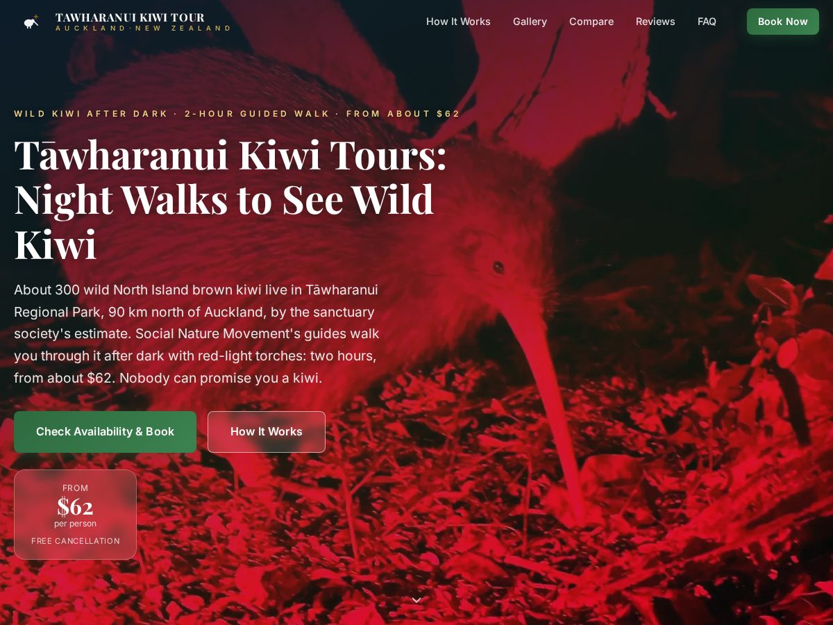 Landing-page snapshot of tawharanuikiwitour.com