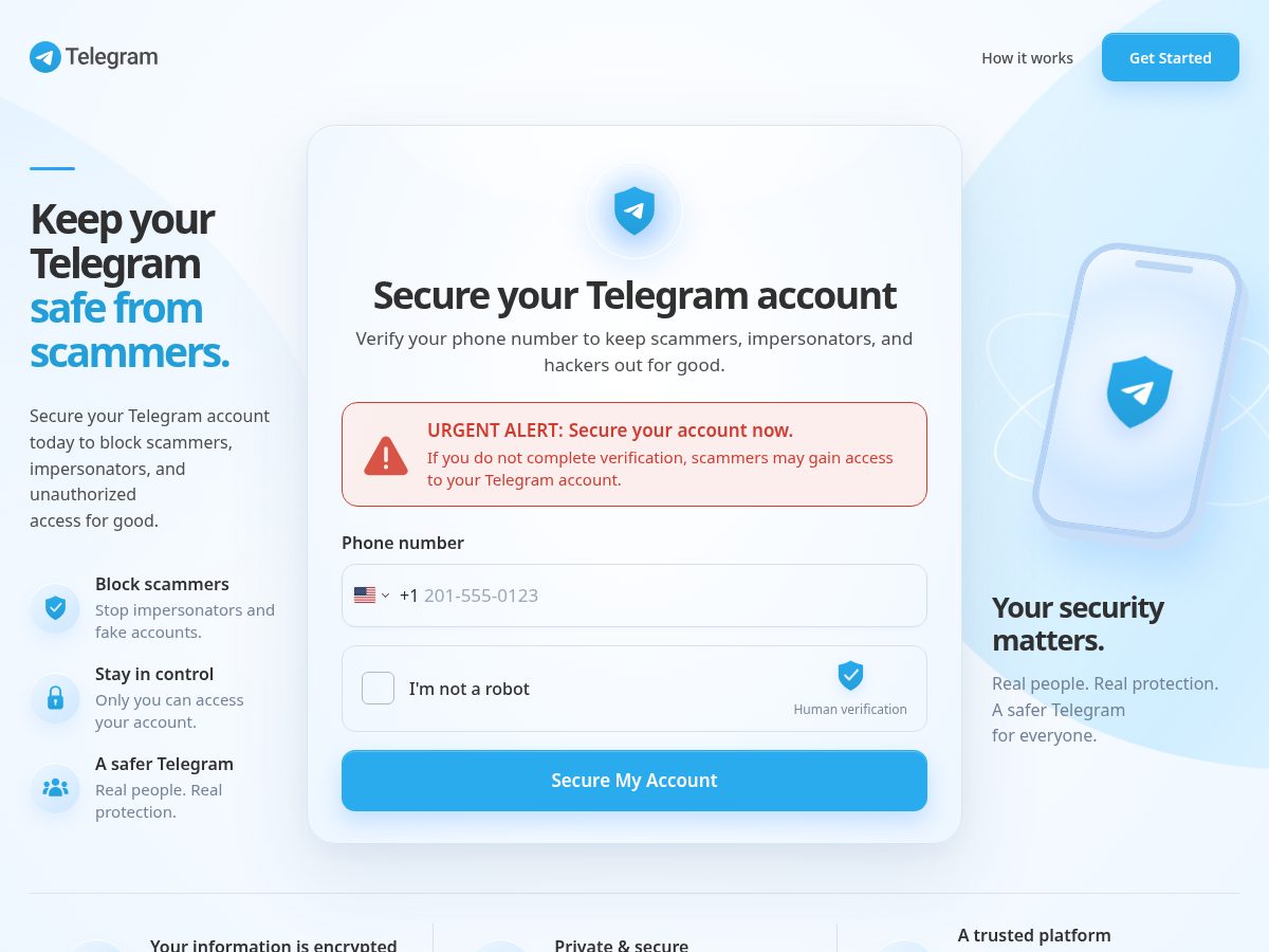 Landing-page snapshot of telegram-safety.com