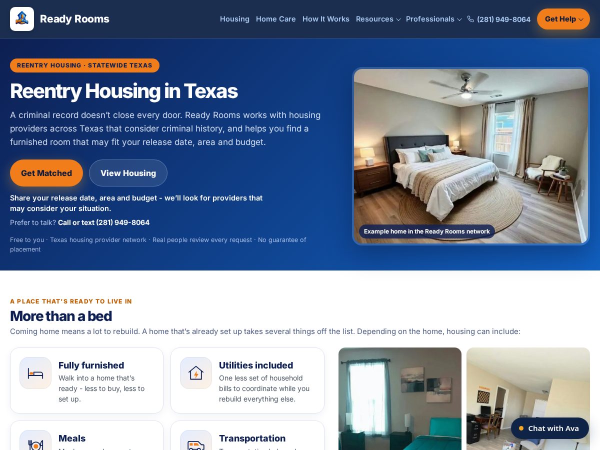 Landing-page snapshot of texasreentryhousing.com