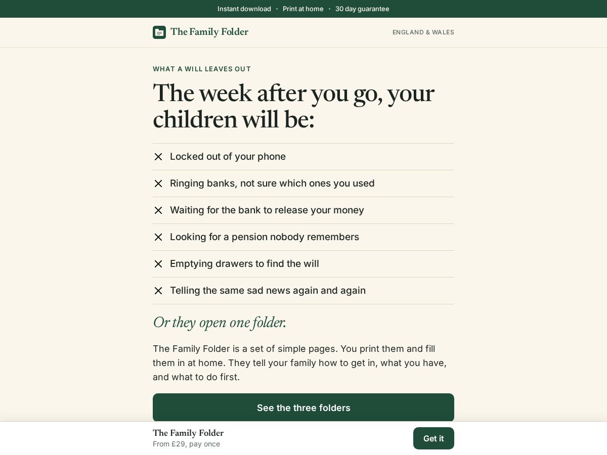 Landing-page snapshot of thefamilyfolder.com